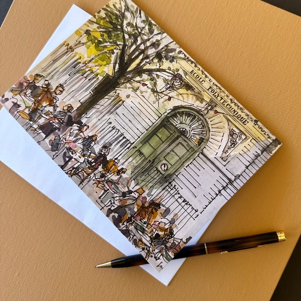 Card of the Ecole Polytechnique, Latin Quarter, Paris 5"x7" White envelope.