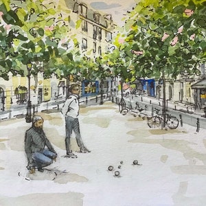 Carte 5x7 Place Dauphine - Joueurs de pétanque, Paris
