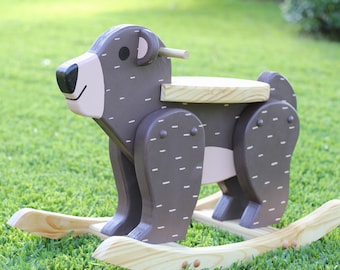 Bear Rocker Wooden Rocking Horse For Toddler Rocker Ride On Toy Bear Baby Shower Gift Kids Room Decor Nursery Decoration