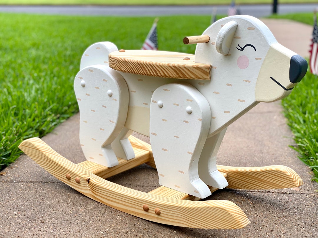 Wooden Rocking Polar Bear for Toddler Rocker Ride on Toy Baby Shower