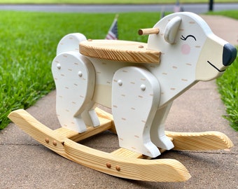 Wooden Rocking Polar Bear For Toddler Rocker Ride On Toy Baby Shower Gift Kids Room Decor Nursery Decoration