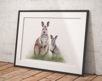 Wallaroo & Joey Art Print: Australian Animals