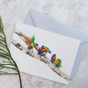 Rainbow Lorikeets - Blank Australian Greeting Card, Australian, Bird, Cards, 5x7"