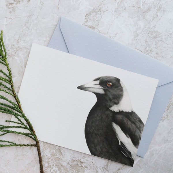 Australian Magpie Blank Greeting Card, Australian, Bird, Cards, 5x7"