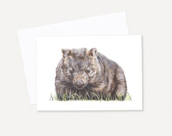 Wombat Greeting Card - Australian Wildlife Greeting Card, Australian, Animals, Cards, 5x7"
