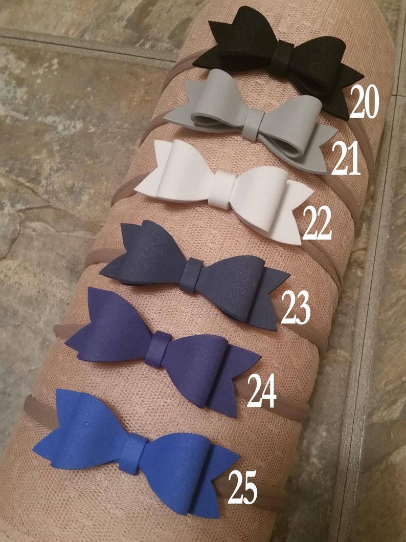 Dainty foam glitter matte simple cute girly bows with nylon bands