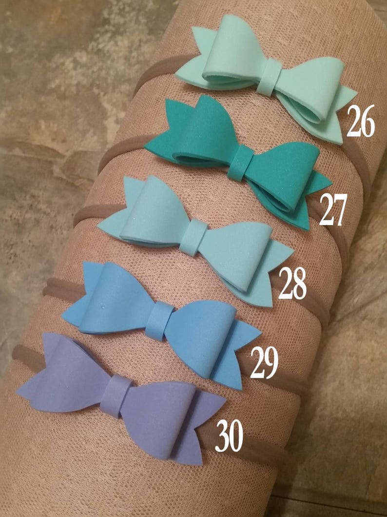 Dainty foam glitter matte simple cute girly bows with nylon bands