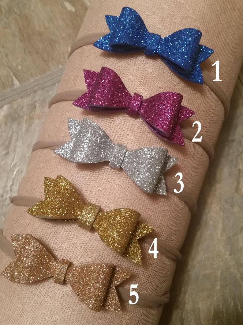 Dainty foam glitter matte simple cute girly bows with nylon bands