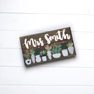 Personalized teacher sign- custom teacher name sign- teacher name door hanger- cactus classroom- cactus teacher name sign- classroom sign