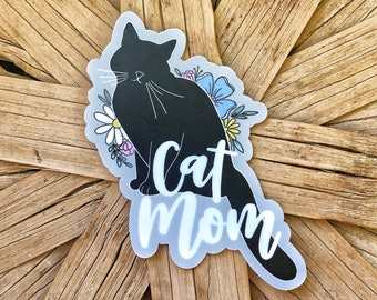 Cat mom sticker- cat sticker- waterproof vinyl sticker- water bottle sticker- laptop sticker- floral cat sticker
