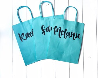 Bridesmaid gift bags- custom name gift bags- bridesmaid proposal gift bag personalized hand lettered wedding party gift bags-custom gift bag