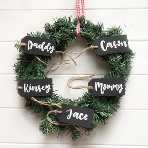 Stocking name tags- name tags for stockings- personalized name tags for stockings- hand lettered- black and white- personalized stocking tag