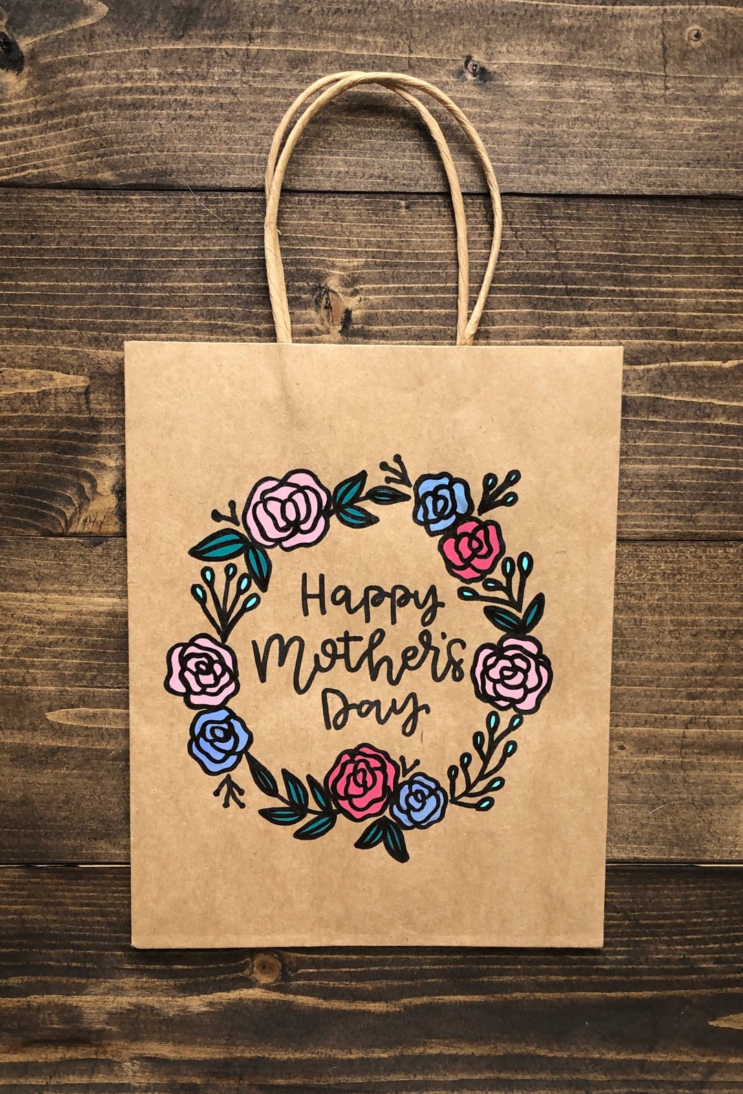 Mothers Day Gift Bag Happy Mothers Day Bag Hand Lettered Etsy