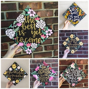 Custom Graduation cap- painted graduation cap- custom graduation cap- floral custom graduation cap- custom graduation- painted- hand letter