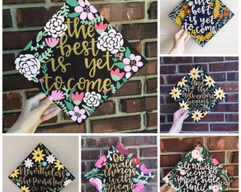 Custom Graduation cap- painted graduation cap- custom graduation cap- floral custom graduation cap- custom graduation- painted- hand letter