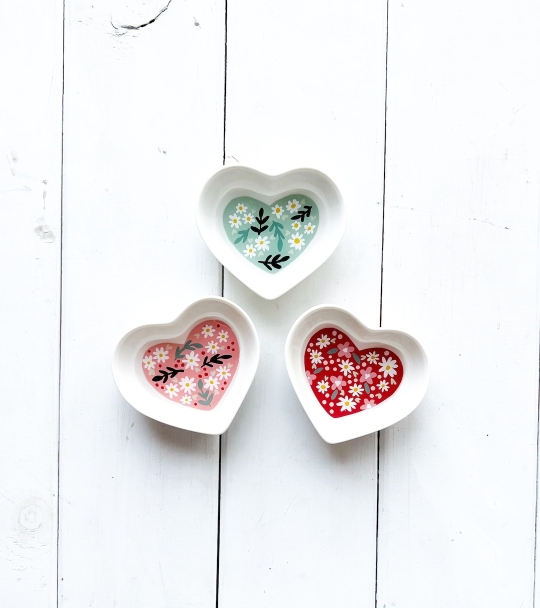 Heart Shaped Ring Dish Ceramic Ring Dish Flowers Trinket Dish Ring Tray