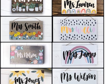 Teacher name sign- custom teacher name sign- teacher gift- teacher door sign- rainbow teacher sign custom name- teacher classroom name sign