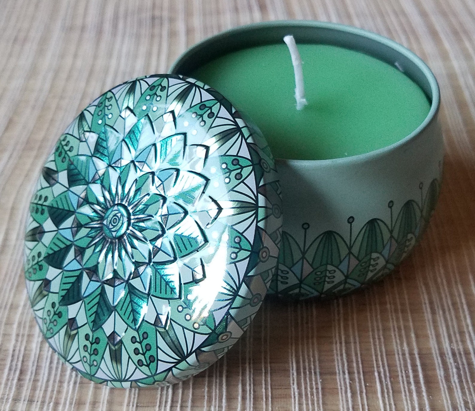 Hand crafted Green Candle in Decorative Tin Etsy