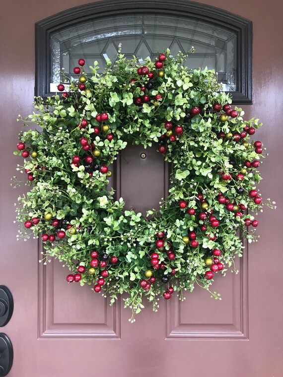 Christmas Wreath Eucalyptus Wreath Red Berry Wreath ...