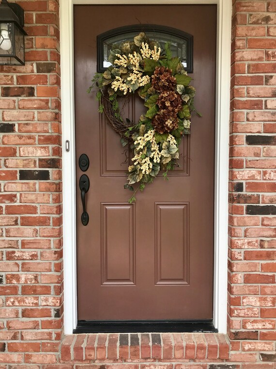 Hydrangea Wreath Front Door Wreath Chocolate Brown Hydrangea Wreath Summer Wreath Neutral Wreath