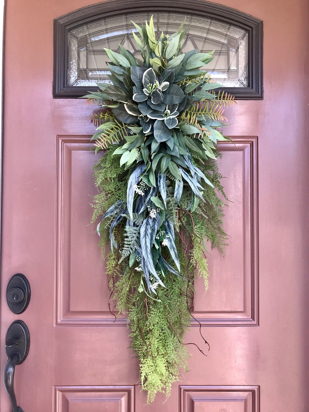 Greenery Door Swag, Front Door Swag, Vertical Teardrop Swag, Spring