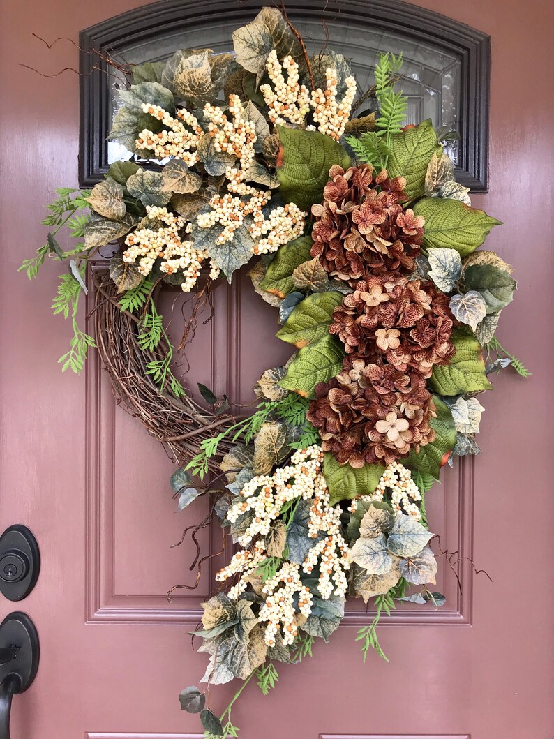 Hydrangea Wreath Front Door Wreath Chocolate Brown Hydrangea Etsy