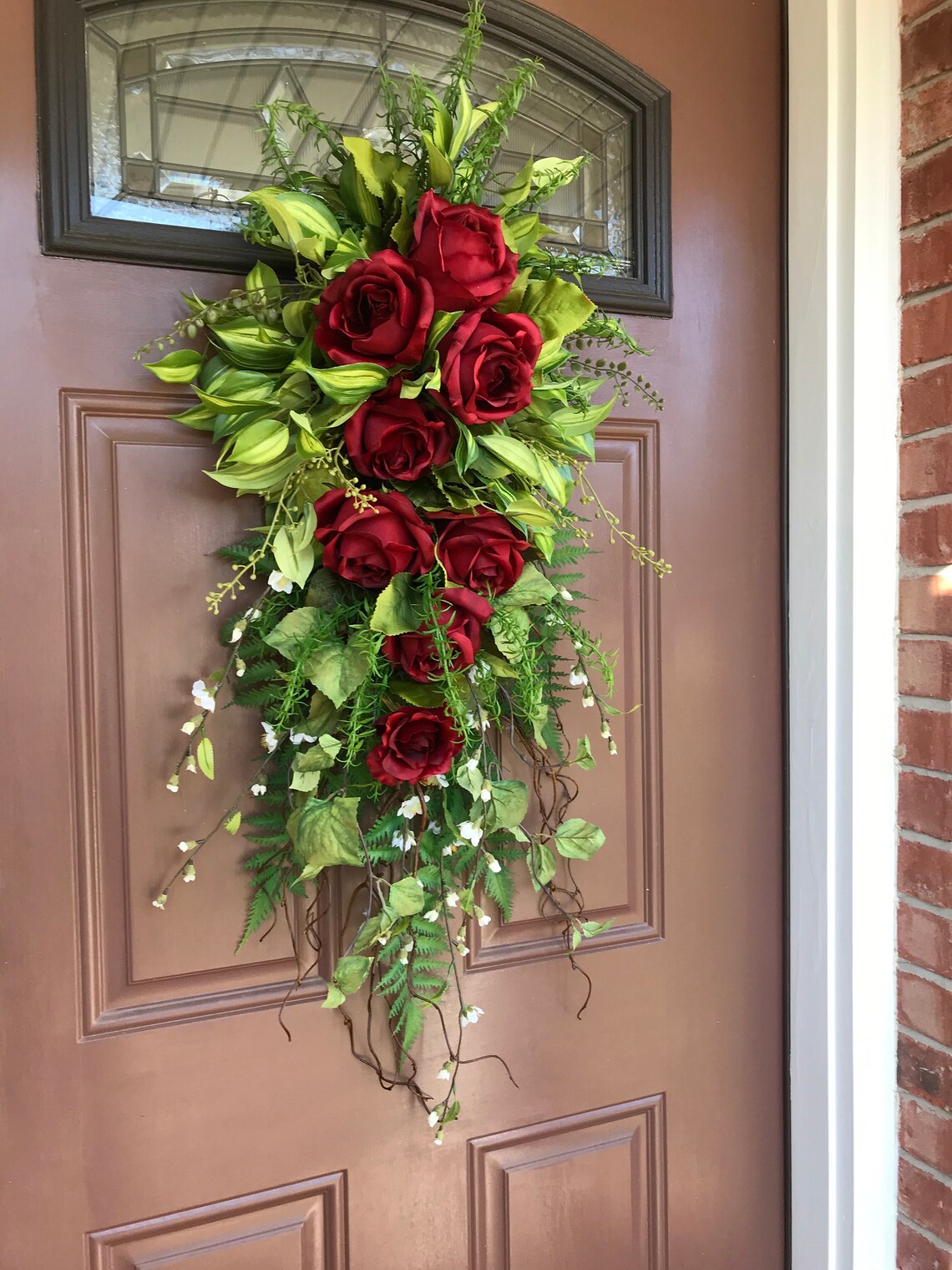 Spring Door Swag Red Rose Door Swag Vertical Wreath Swag Etsy