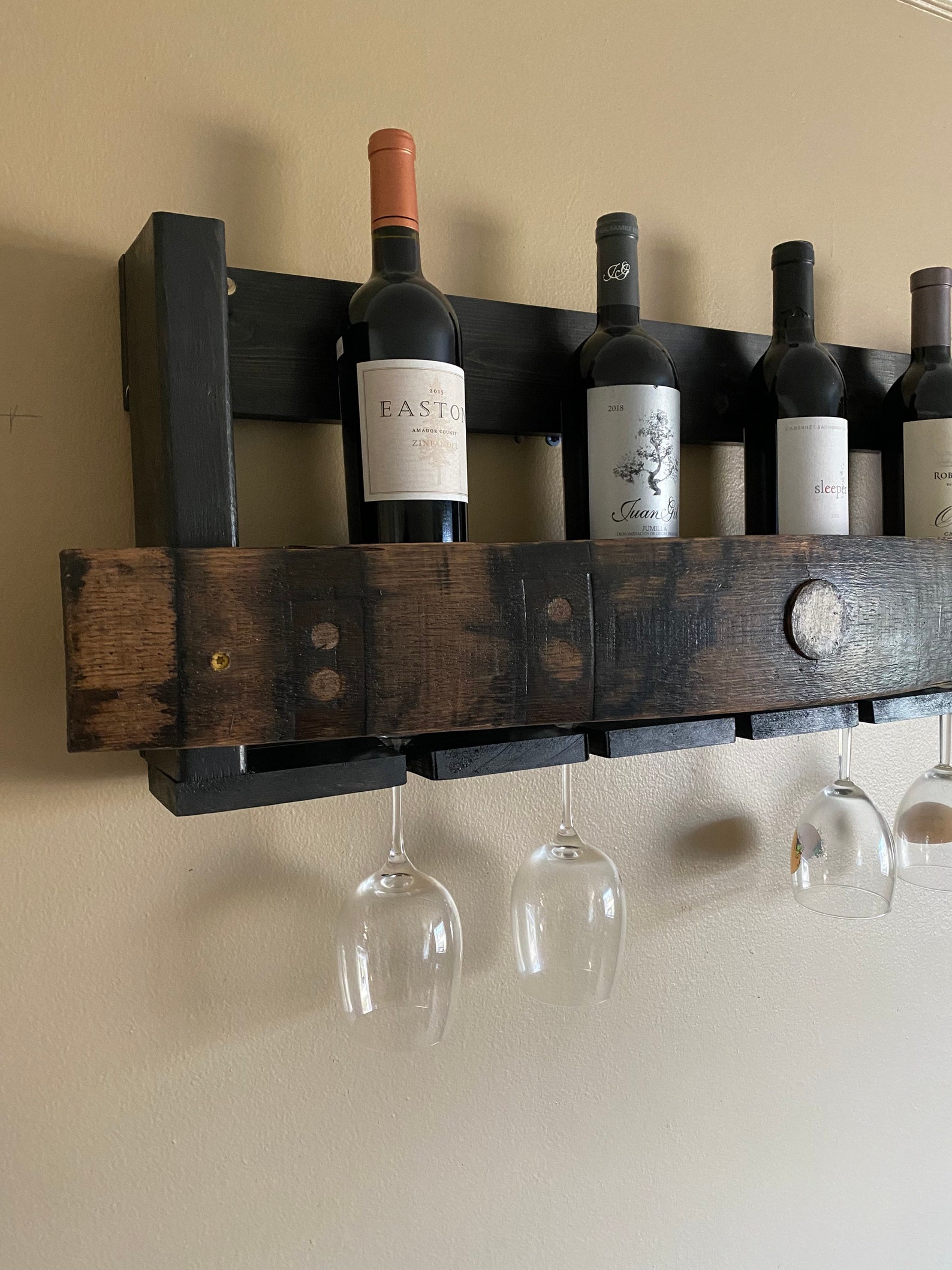 Whiskey Bourbon Barrel Stave Bar Back Shelf with Wine Glass Etsy