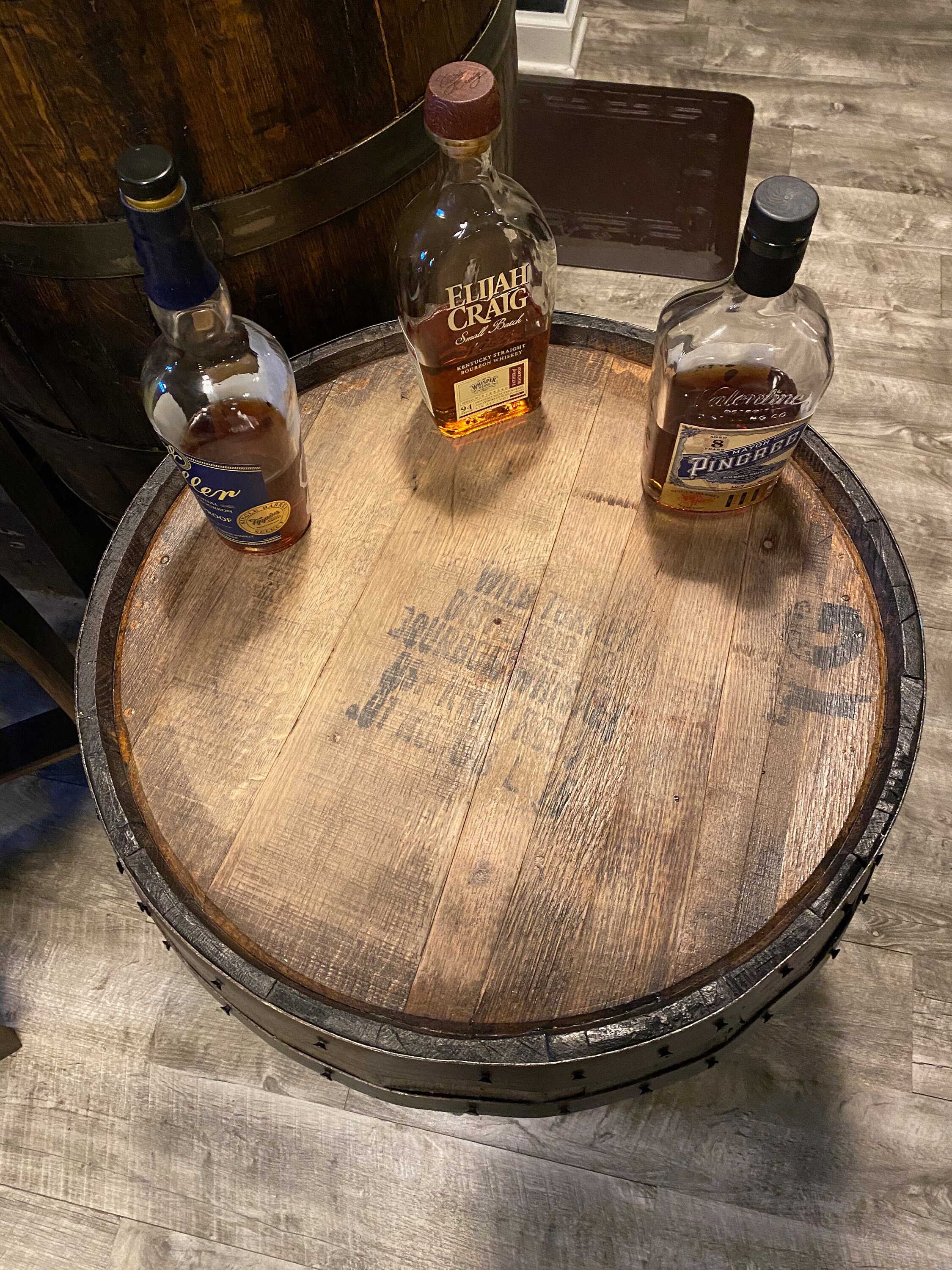 Bourbon Barrel End Table Home Bar Man Cave Rustic Etsy