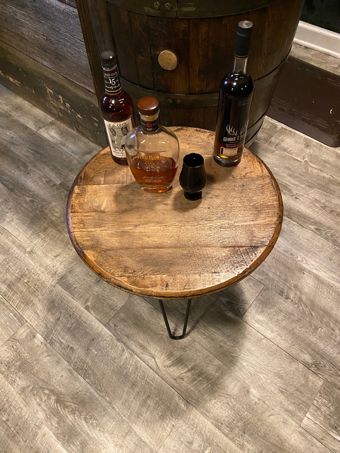Bourbon Barrel End Table Home Bar Man Cave Rustic Etsy