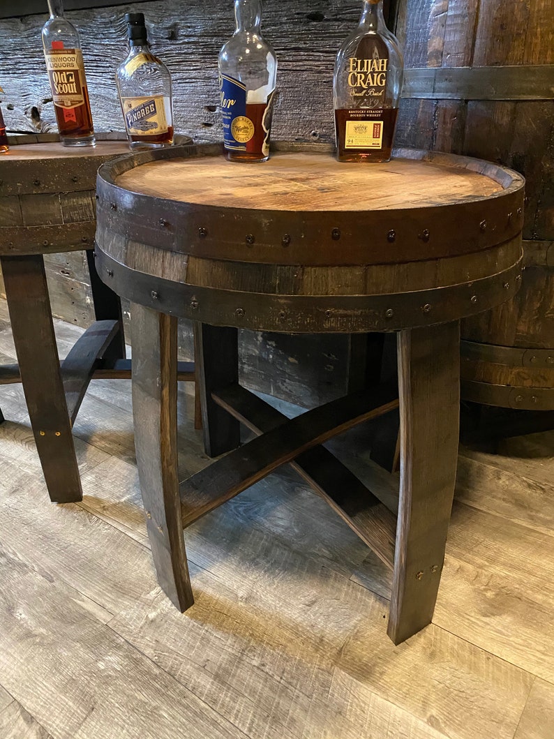 Bourbon Barrel End Table Home Bar Man Cave Rustic Etsy