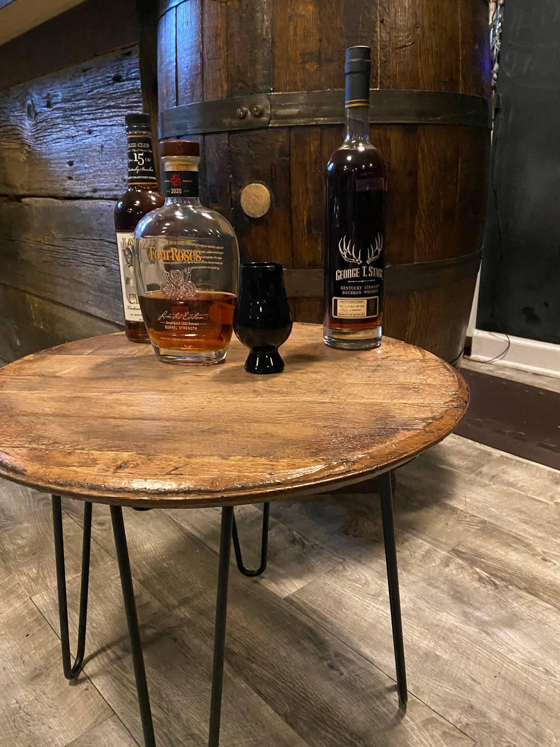 Bourbon Barrel End Table Home Bar Man Cave Rustic Etsy