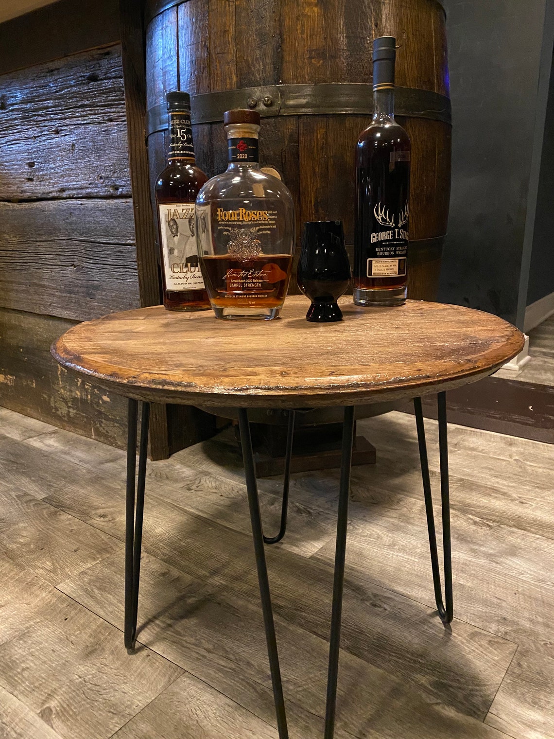 Bourbon Barrel End Table Home Bar Man Cave Rustic Etsy