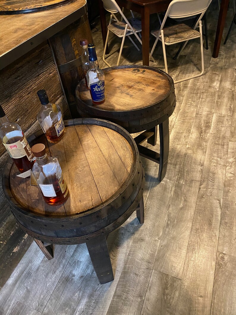 Bourbon Barrel End Table Home Bar Man Cave Rustic Etsy