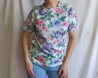 Vintage 1990s Jordache Concepts Ribbed Floral T-Shirt