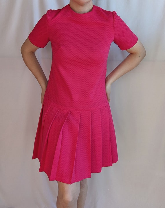 Vintage 1960s Double Knit Polyester Pleated Dropw… - image 3