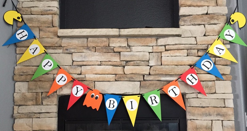 PacMan Banner Retro PacMan Happy Birthday Banner Retro Party | Etsy