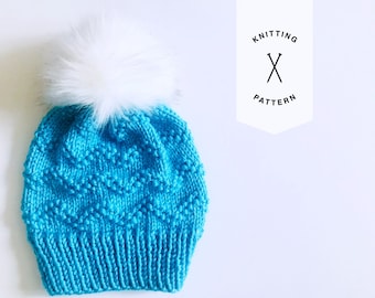 KNIT PATTERN | Blog Beanie Knit Pattern | Beginner Knit Pattern | PDF Download | Knit Beanie | Knit Hat Pattern | Chevron Pattern