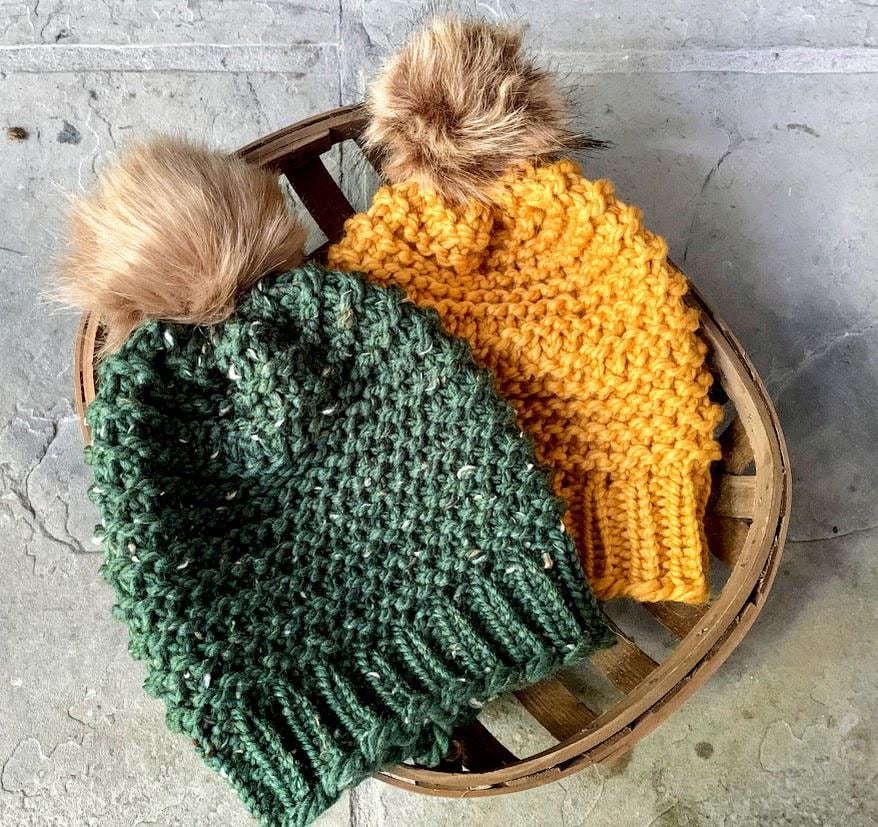 Knitted Slouchy Hat With Removable Faux Fur Pom - Etsy display picture 1
