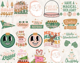 Retro Christmas PNG & SVG Bundle, Pink Christmas, Christmas Shirt Designs, Pink Santa, Vintage Holiday Vibes, Download, Sublimation, Cricut