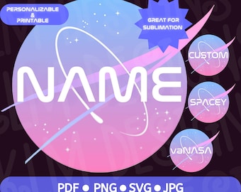 PRINTABLE NASA Inspired Logo Pink and Purple | Outer Space | Replica | Birthday | NASA Nametag | Personalized | Digital Download