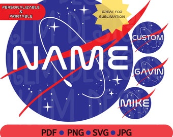 Customizable PRINTABLE NASA Inspired Logo | Outer Space | Replica | Birthday | NASA Nametag | Digital Download