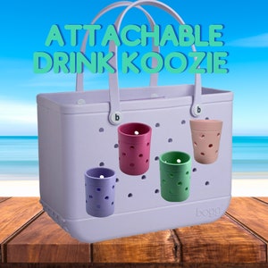Koozie Drink Holder for Bogg and Simply Bags, Attachable Beach Bag Accessory for XL Rubber Tote