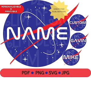 Kundengerechtes DRUCKBARES NASA inspiriertes Logo | Weltraum | Nachbau | Geburtstag | NASA Namensschild | Digitaler Download