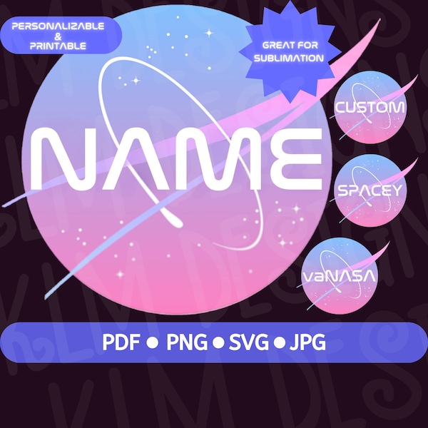 PRINTABLE NASA Inspired Logo Pink and Purple | Outer Space | Replica | Birthday | NASA Nametag | Personalized | Digital Download