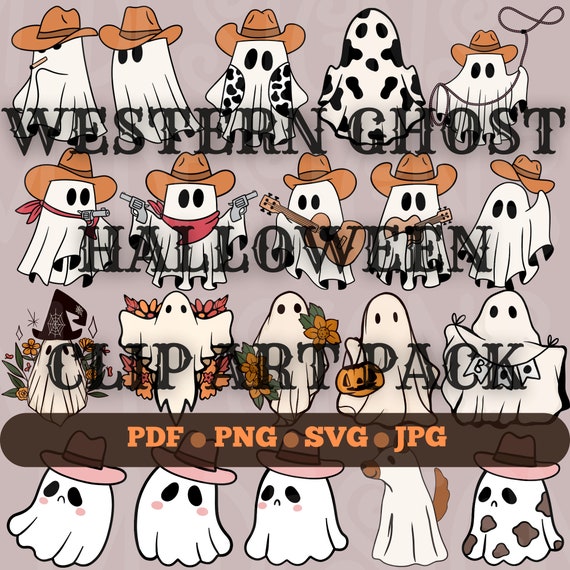 Western Halloween Png Bundle | Cowboy Ghost SVG Bundle | Country Ghosts | Retro Halloween Clip Art Pack | PDF | JPG