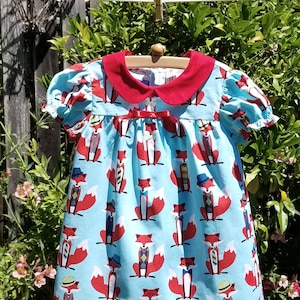 Mr. Fox Print Classic Short Sleeve Dress with Peter Pan Collar, size 4T