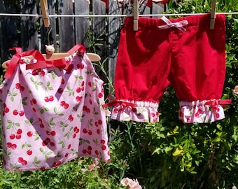 Cherry Print Pillowcase Dress with Bloomers, 12-18 M