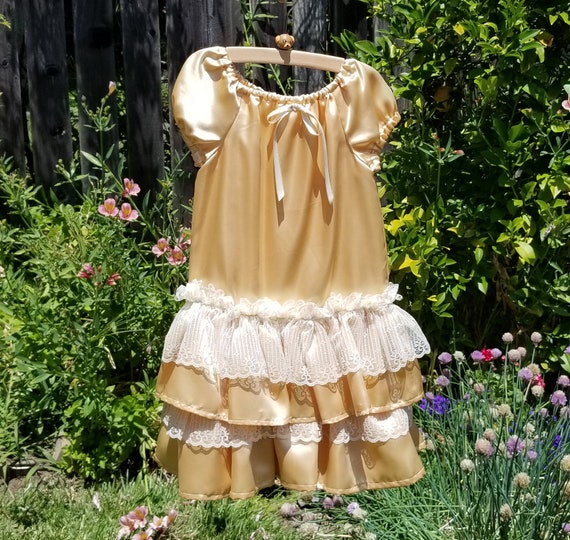 Gold Ruffled Glitter Satin Party Dress, size 5 years Gold Ruffled Glitter Satin Party Dress, size 5 years