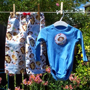 Blue Baby Set in Animal Print 3-6 M, Bodysuit and Pants